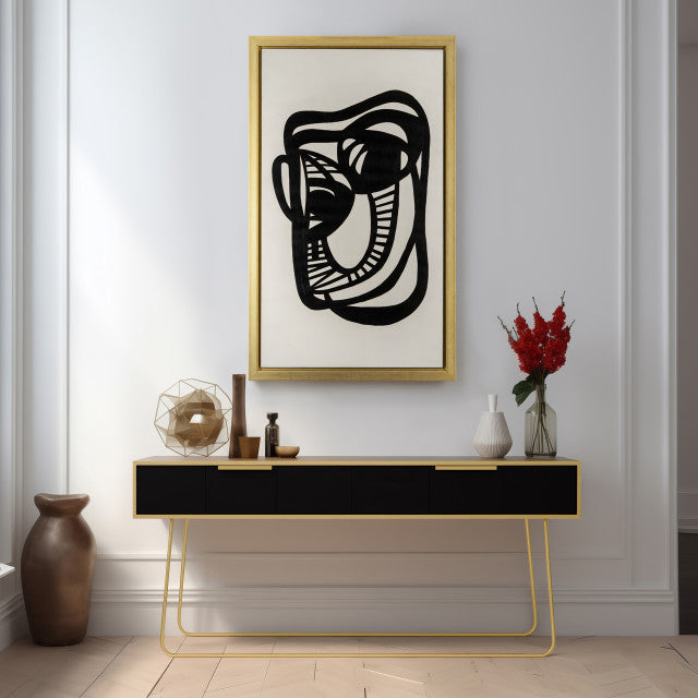 2/ 35x59, Hand Painted Gold Frame Geometric Face, Blk