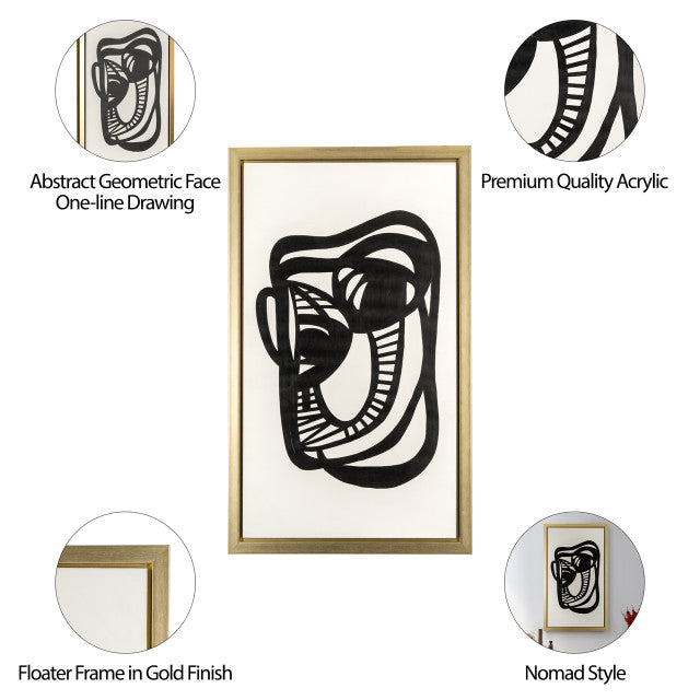 2/ 35x59, Hand Painted Gold Frame Geometric Face, Blk