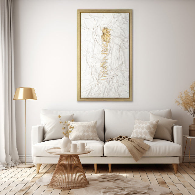 35x59, Hand Painted Textured Acrylic, Wht/gold set of 2
