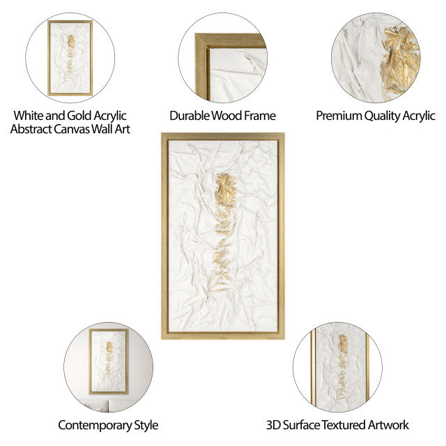 35x59, Hand Painted Textured Acrylic, Wht/gold set of 2