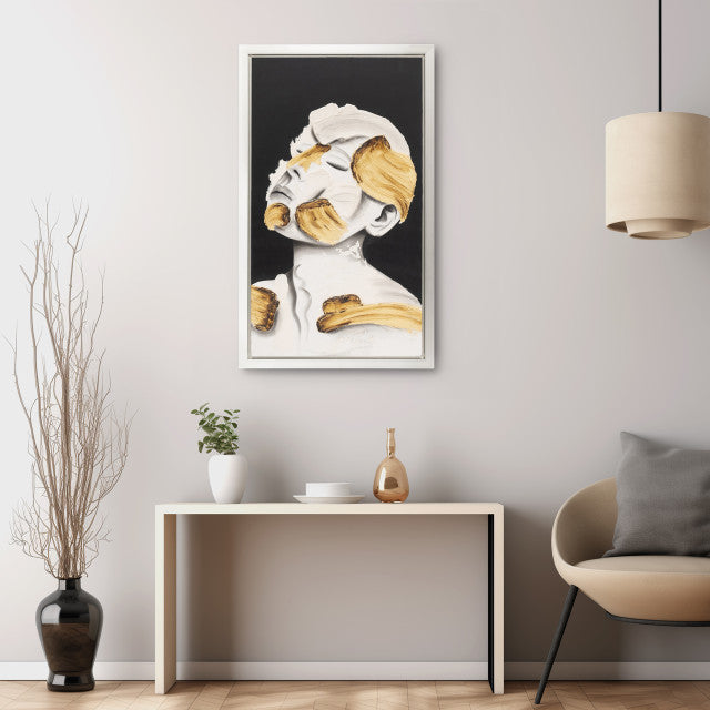 36x59, Hand Painted Deep Thought, Wht/gld set of two