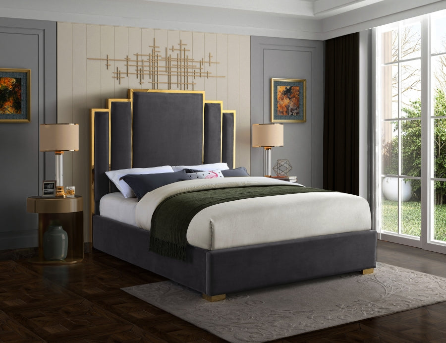 ROYAL BLACK VELVET GOLD BED
