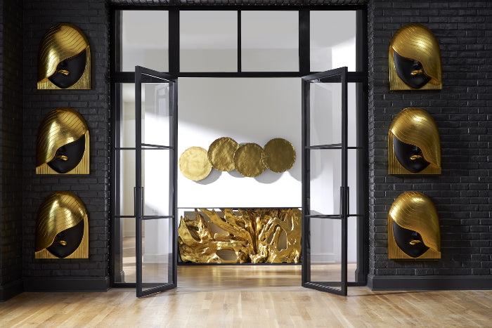 Cast Oil Drum Wall Discs Gold Leaf, Set of 4