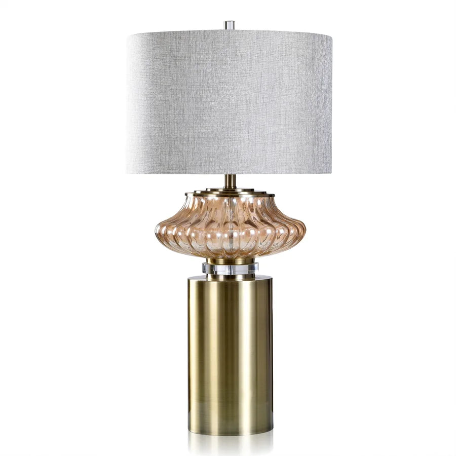 HEPBURN TABLE LAMP | Gold Finish on Glass with Brass Metal Base | Hardback Shade