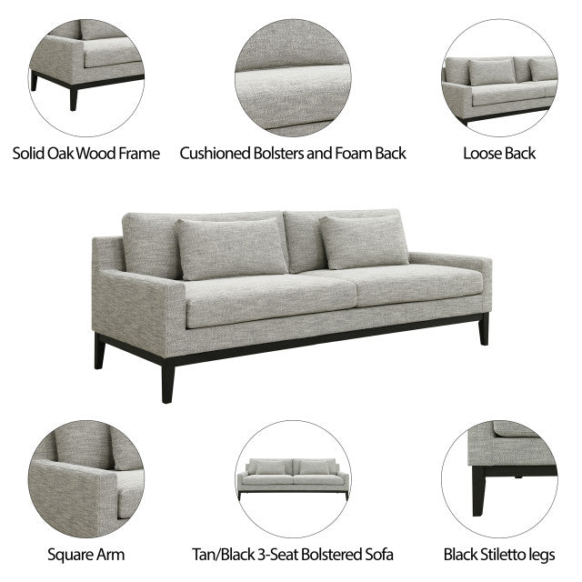 Wood, 3-seater Bolstered Sofa, Tan/black Kd