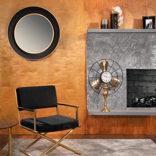 METAL 35" ROUND MIRROR W/ GOLDRIM, BLACK