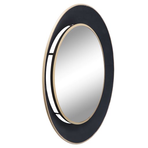 METAL 35" ROUND MIRROR W/ GOLDRIM, BLACK