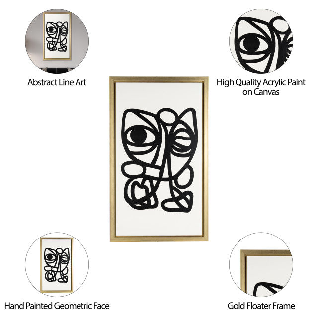 Set of 2 35x59, Hand Painted Gold Frame Geometric Face, Blk