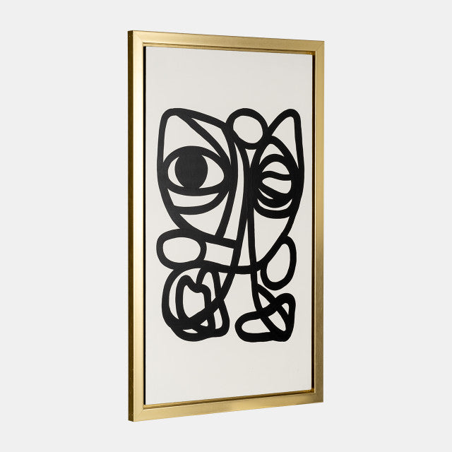 Set of 2 35x59, Hand Painted Gold Frame Geometric Face, Blk