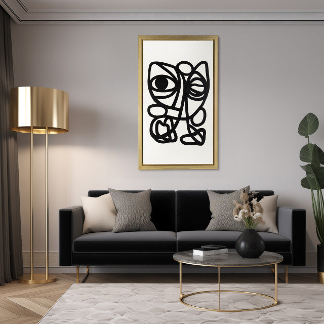 Set of 2 35x59, Hand Painted Gold Frame Geometric Face, Blk