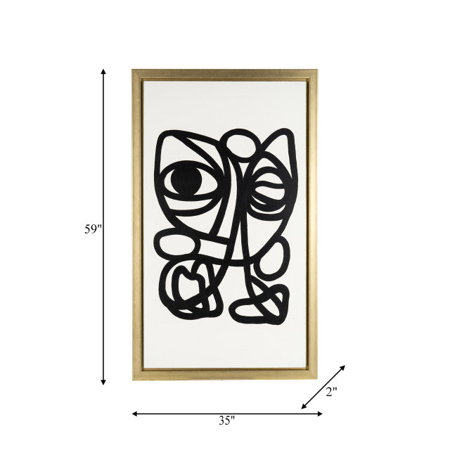 Set of 2 35x59, Hand Painted Gold Frame Geometric Face, Blk