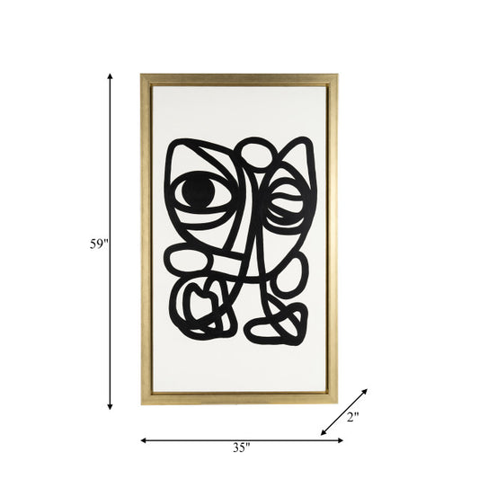 Set of 2 35x59, Hand Painted Gold Frame Geometric Face, Blk
