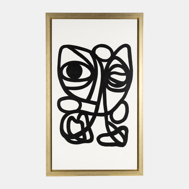 Set of 2 35x59, Hand Painted Gold Frame Geometric Face, Blk