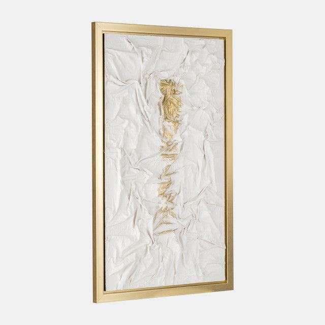 35x59, Hand Painted Textured Acrylic, Wht/gold set of 2