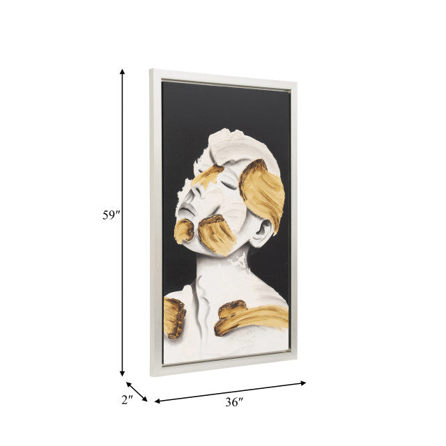 36x59, Hand Painted Deep Thought, Wht/gld set of two
