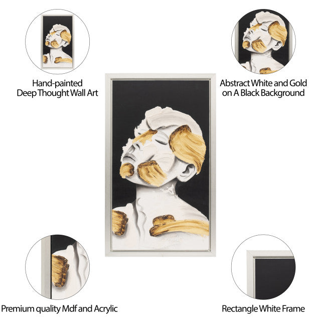 36x59, Hand Painted Deep Thought, Wht/gld set of two
