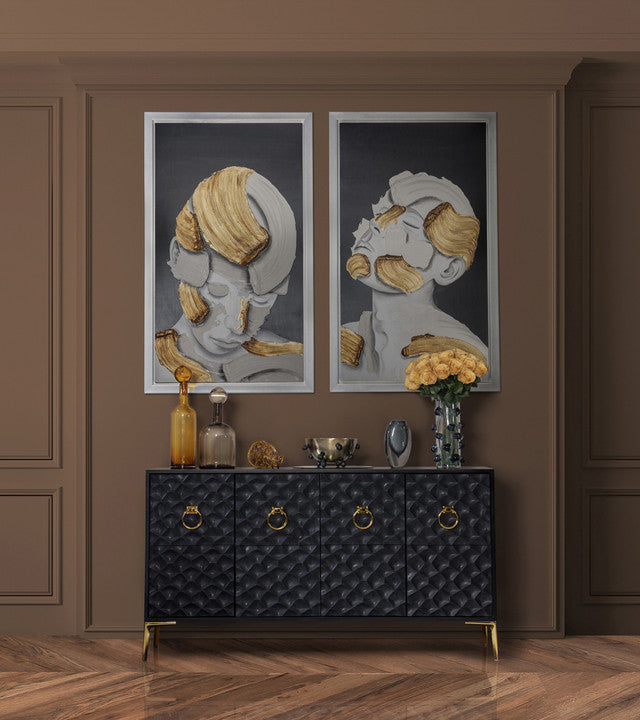 36x59, Hand Painted Deep Thought, Wht/gld set of two