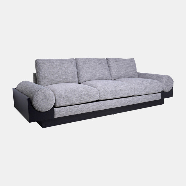 3- Seater Bolster Sofa - Black Wood Base - Tan/blk