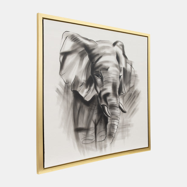 71x71, Hand Painted Elephant Beauty, Gray/wht