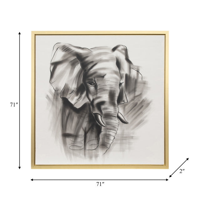 71x71, Hand Painted Elephant Beauty, Gray/wht
