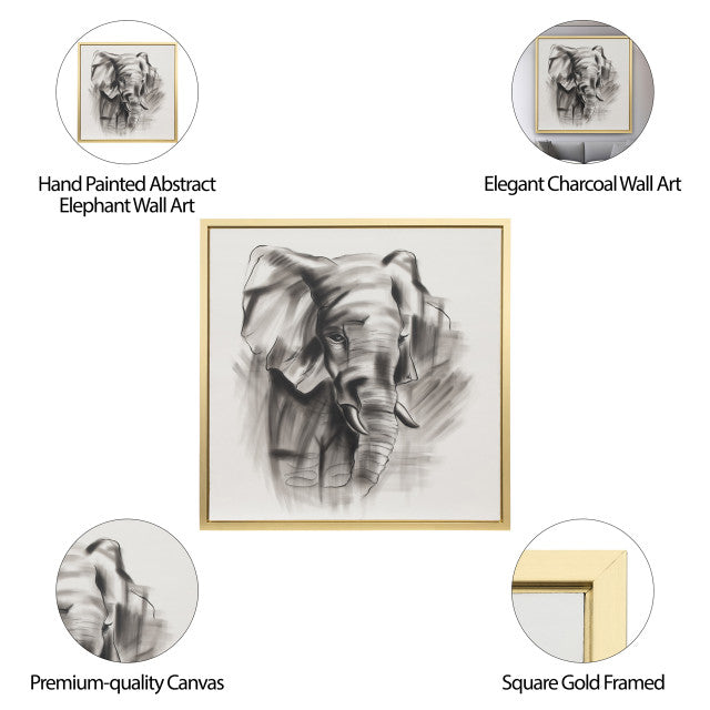 71x71, Hand Painted Elephant Beauty, Gray/wht