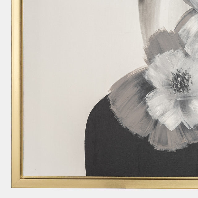 71x71, Hand Painted Gold Streak And Flower Woman Wall Art