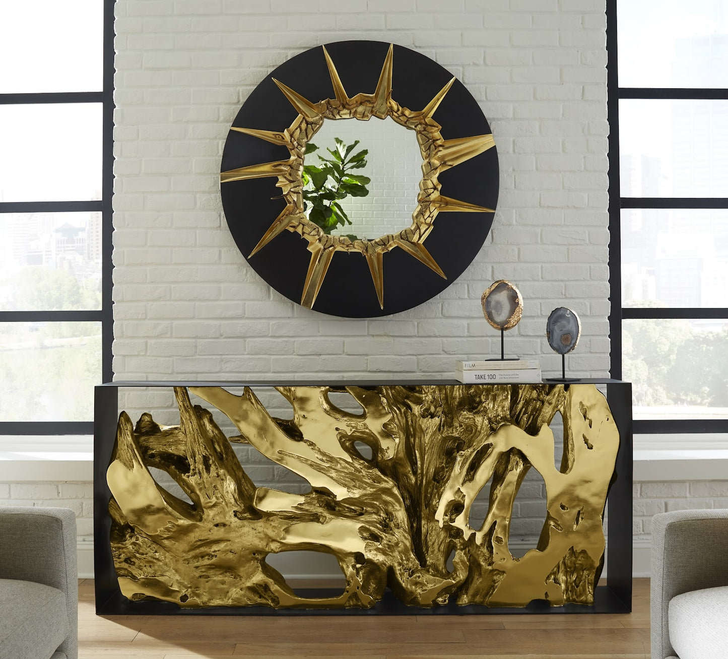 Circular Cracked Mirror Black & Gold