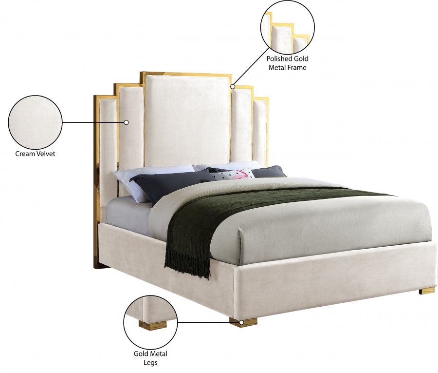 ROYAL BLACK VELVET GOLD BED