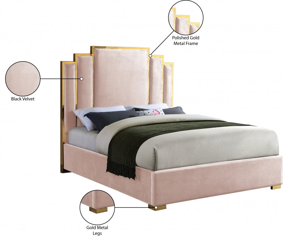 ROYAL BLACK VELVET GOLD BED