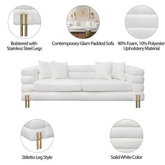 Stainless Steel, Bolstered 3-seater Sofa, White