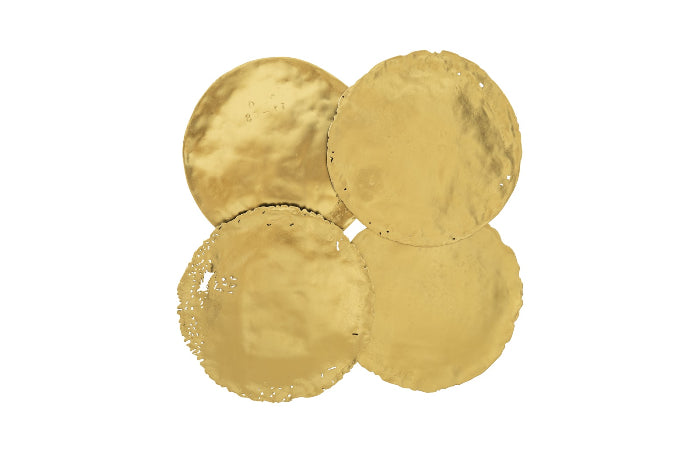 Cast Oil Drum Wall Discs Gold Leaf, Set of 4