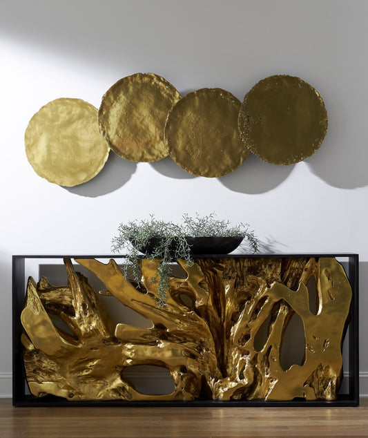 Cast Oil Drum Wall Discs Gold Leaf, Set of 4