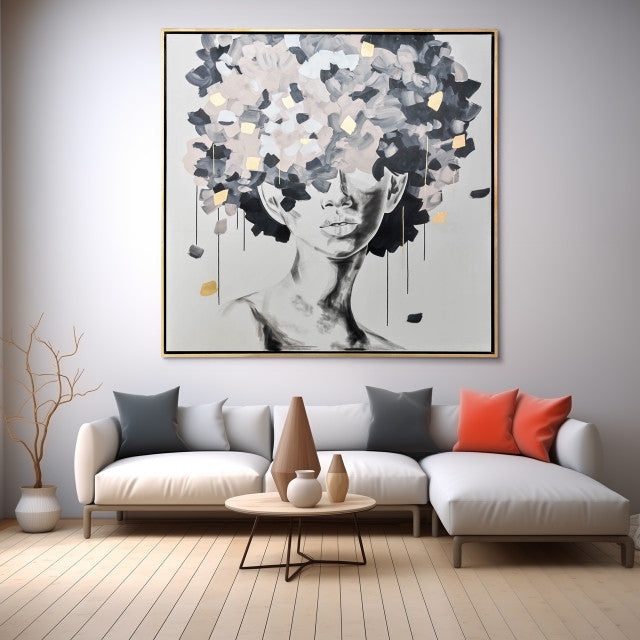 71x71, HAND PNTD IDYLL WOMAN GLD LEAF CANVAS | Multi