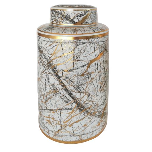 CERAMIC 16" JAR WITH GOLD LID | White