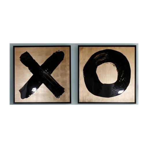 S/2 HAND PAINTED X AND O FRAMES | Gold/Black