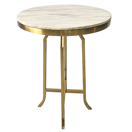 FILLMORE BAR TABLE | Brushed Gold Finish on Metal w/Veneer Marble Top