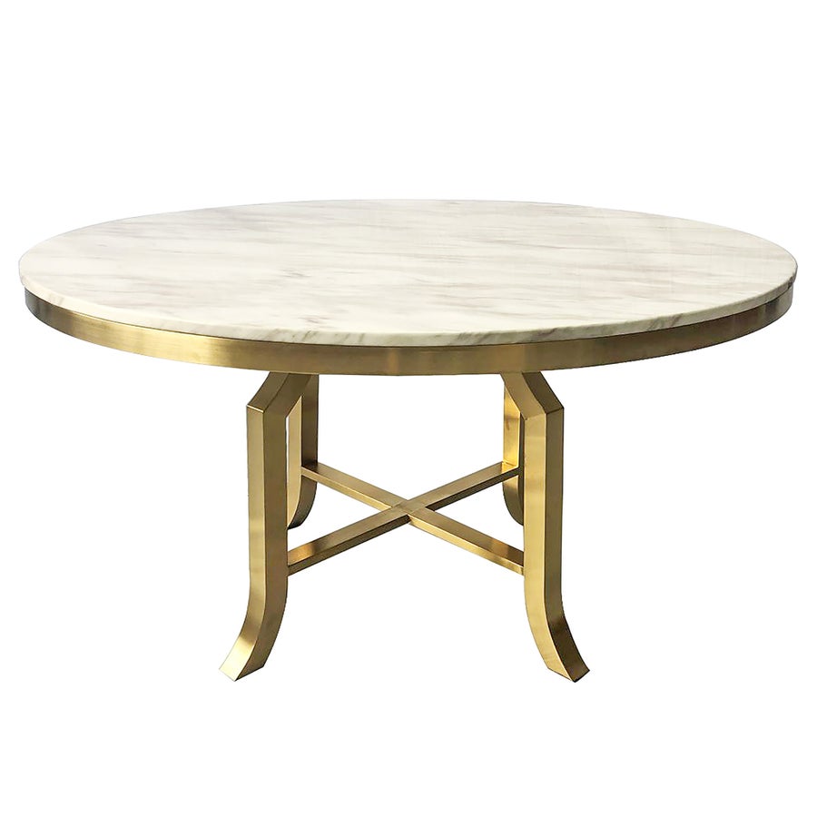 DINING TABLE | Brushed Gold Finish on Metal w/Veneer Marble Top
