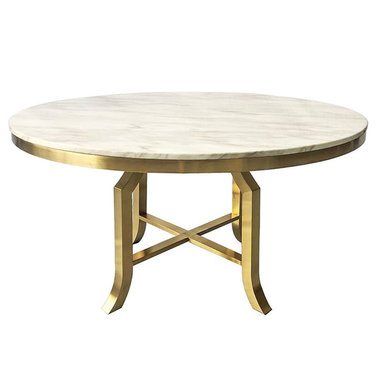 DINING TABLE | Brushed Gold Finish on Metal w/Veneer Marble Top