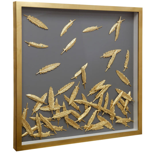 FALLING FEATHER ART | Gold Feathers in Shadow Box - 2 inch Gold Frame
