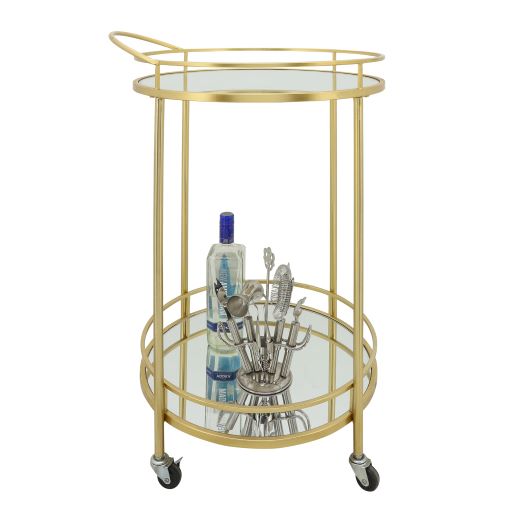 METAL 32"H ROUND 2-LAYERED BAR CART, GOLD