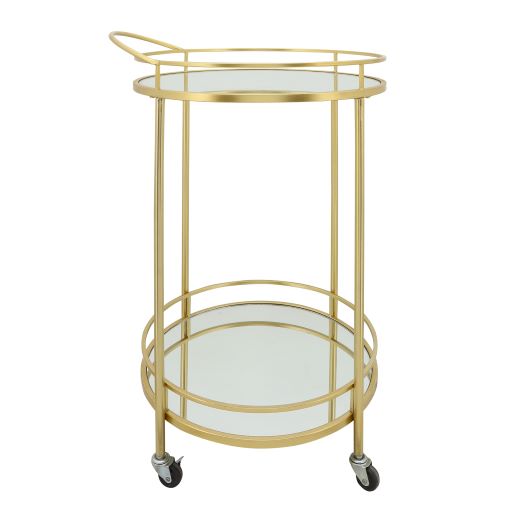 METAL 32"H ROUND 2-LAYERED BAR CART, GOLD