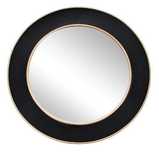 METAL 35" ROUND MIRROR W/ GOLDRIM, BLACK