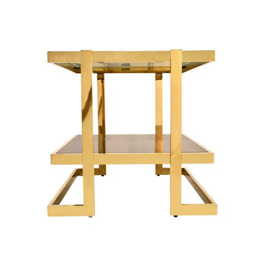 METAL/MARBLE GLASS SIDE TABLE, GOLD/WHITE KD SET OF 2