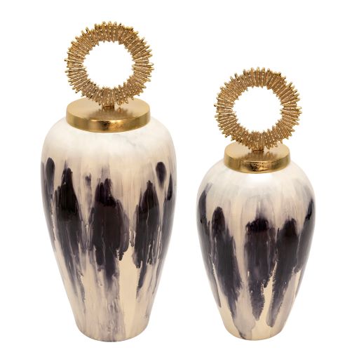 24"H VASE W/ LID | White