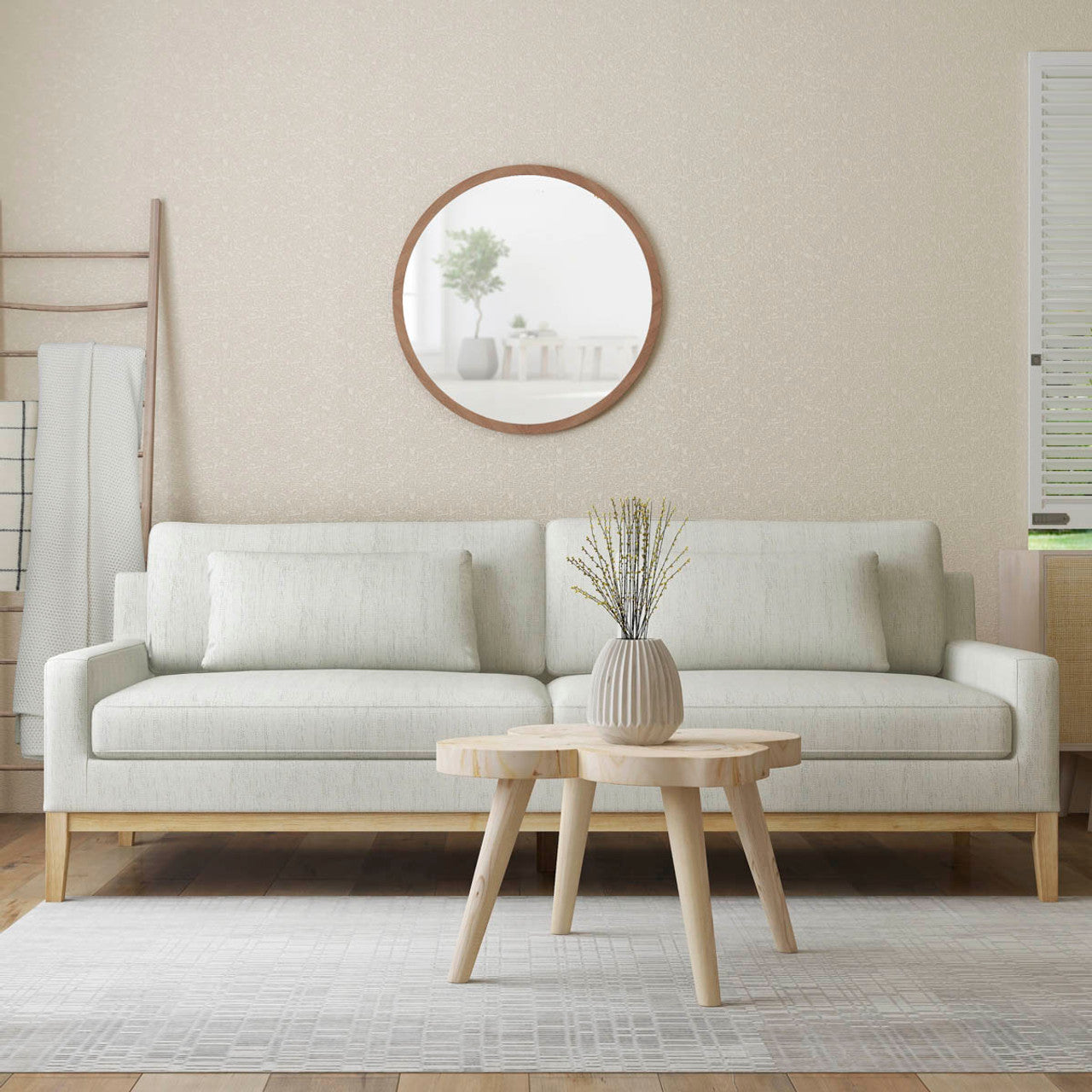 Wood, 3-Seater Bolstered Sofa, Beige