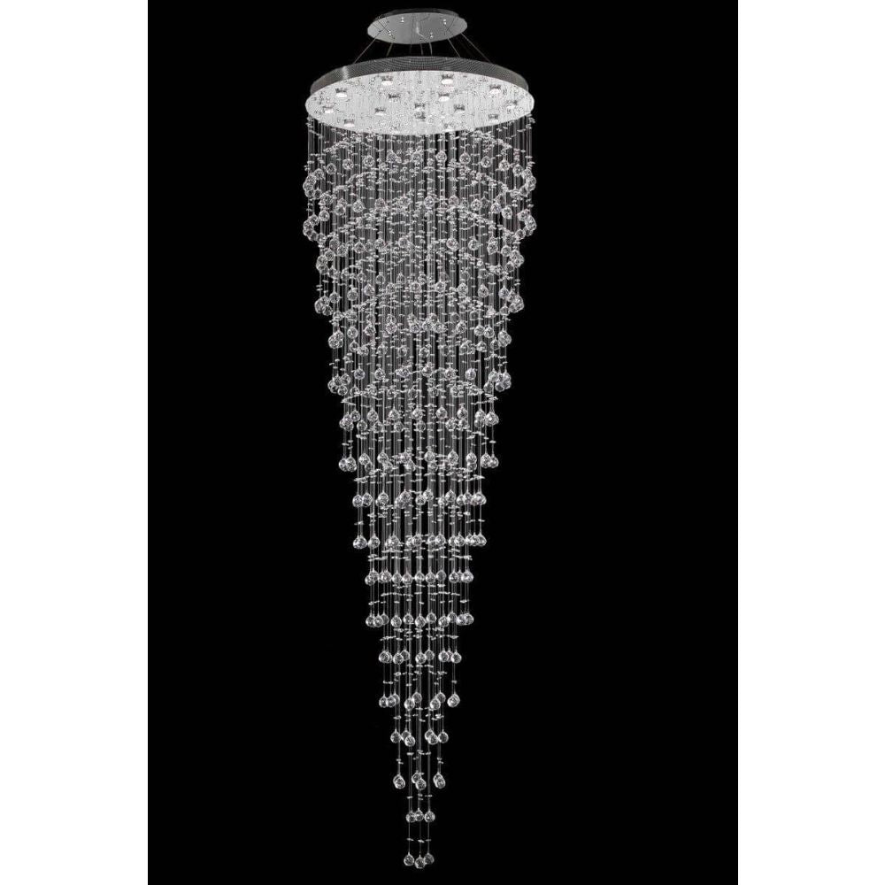 LARGE FOYER CRYSTAL CHANDELIER IN CHROME WITH ROYAL CUT CLEAR CRYSTAL